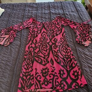 Vibrant Pink and Black Women's Midi Dress